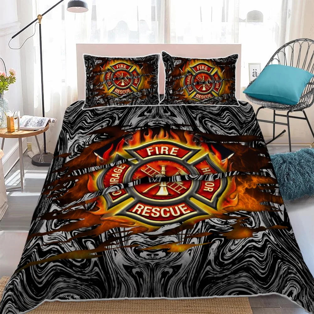 Firefighter Courage Fire Honor Rescue Quilt Bed Set