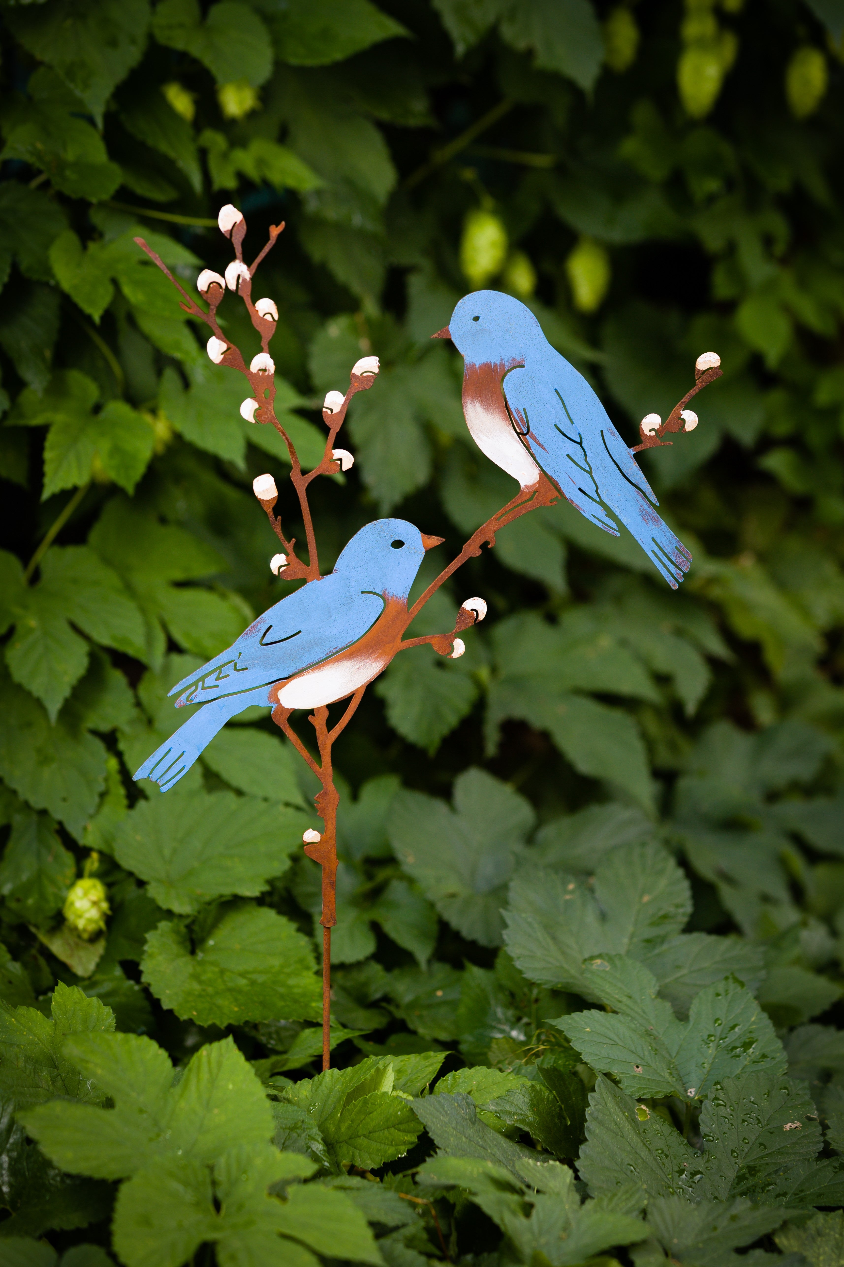 Bluebirds on Willow Branch Stake - Painted