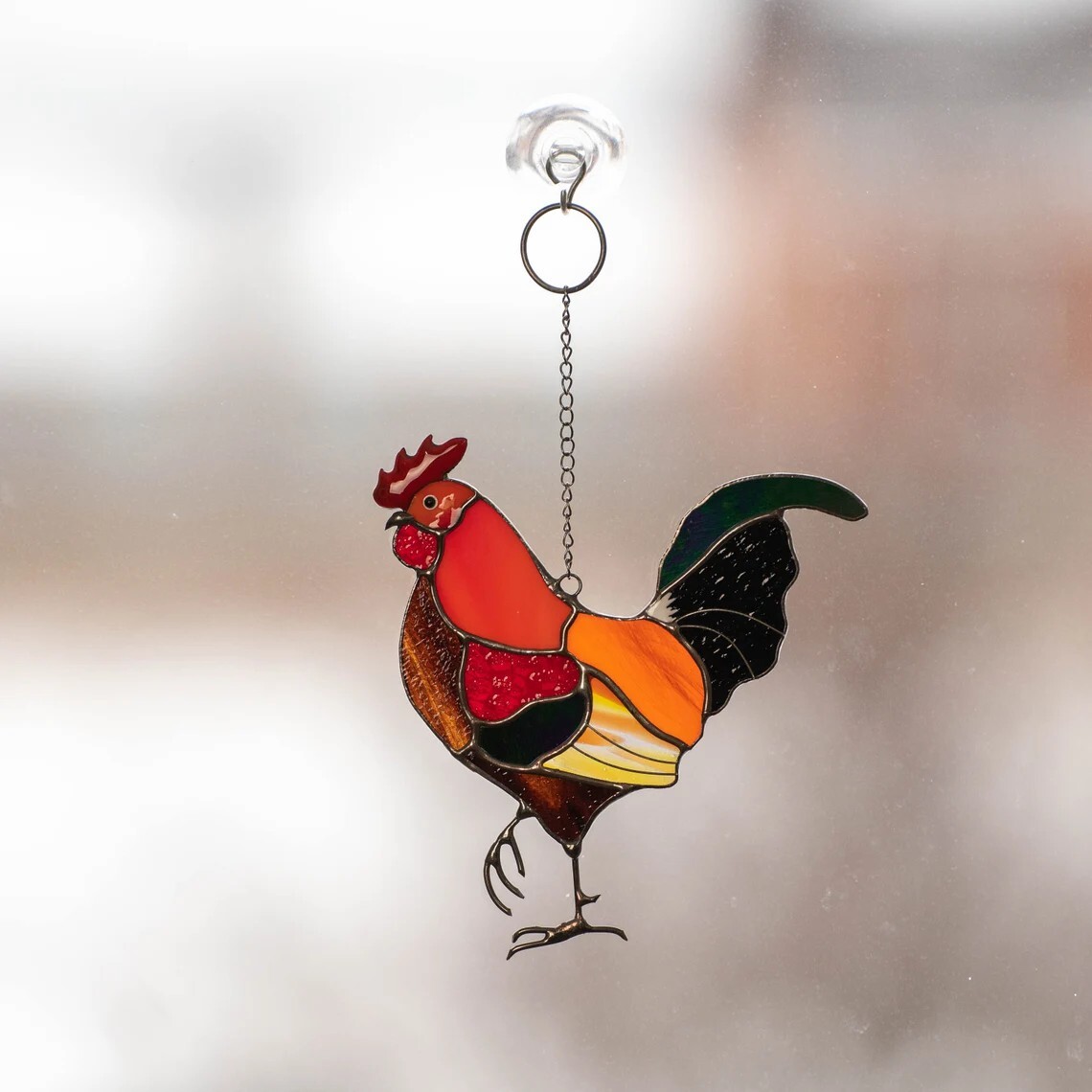 Rooster stained glass window hangings