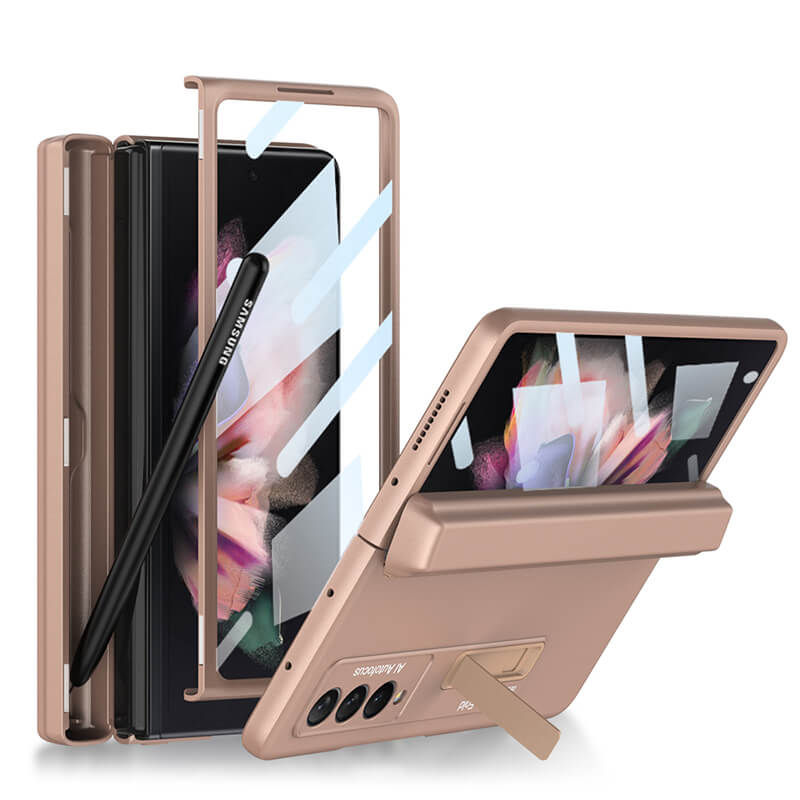 Magnetic Frame Stand All-included Screen Glass Film Case With Hidden S Pen Slot For Samsung Galaxy Z Fold 3 5G