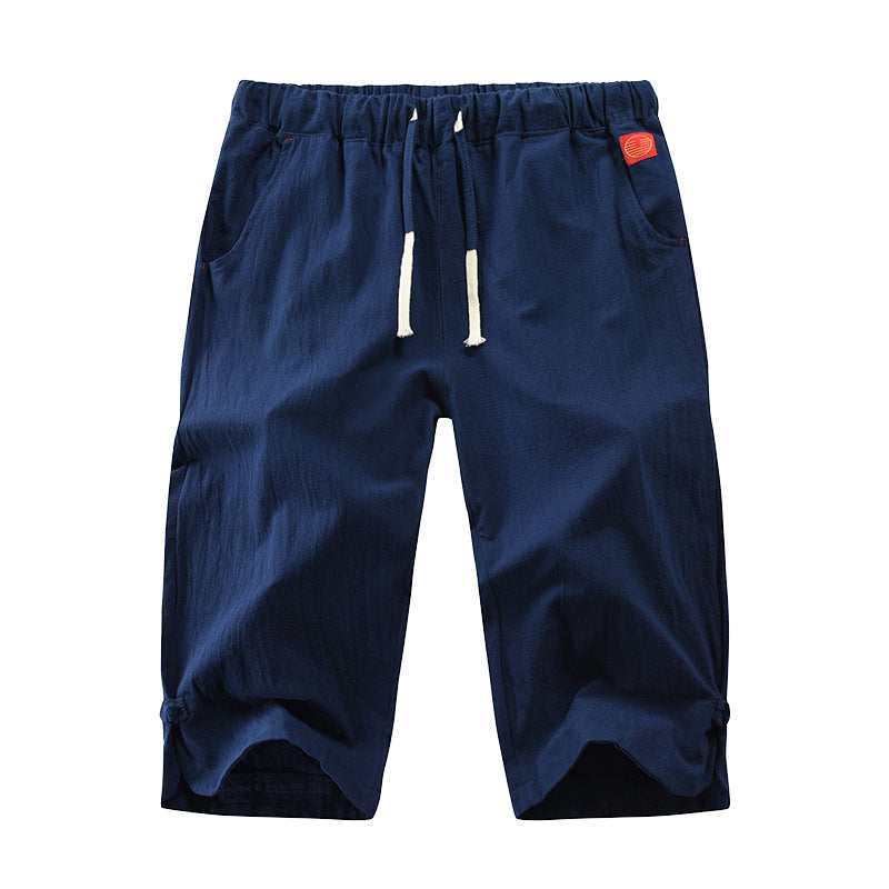 Cotton and Linen Five Point Tie Shorts