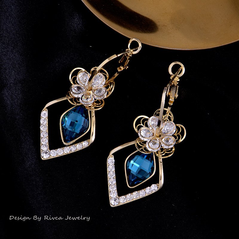 💖2022 Best Gift- 40% OFF🌹Flower Zircon Rhombic Sapphire Drop Earrings