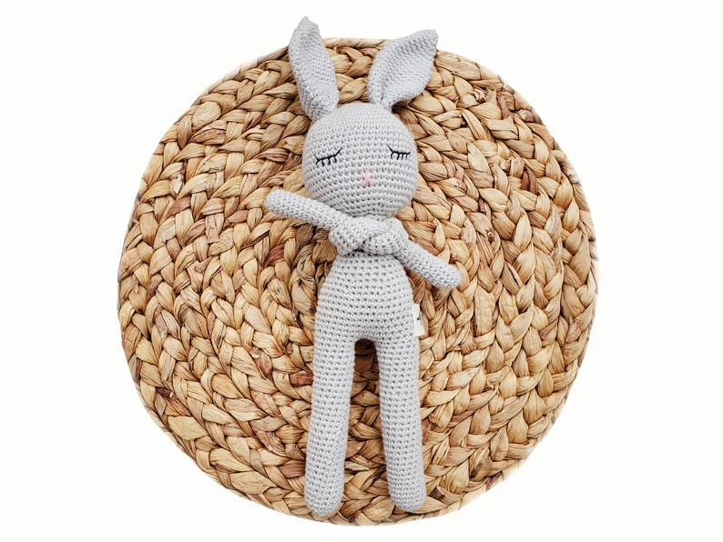 Cotton Crochet Sleepy Bunny Head Soft Stuffed Bunny Doll