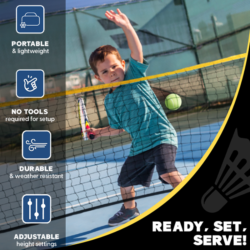 Portable Badminton Net Set - Easy Setup Nylon Sports Net with Poles for Tennis, Soccer Tennis, Pickleball, Volleyball