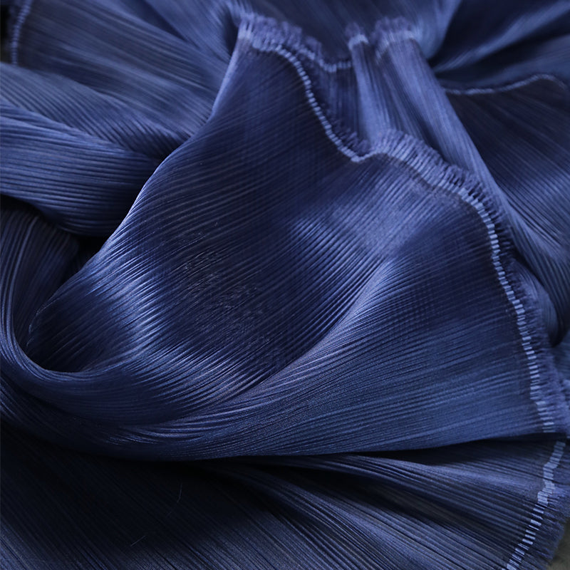 Navy Blue Glossy Pleated Texture Wedding Dress Styling Fabric