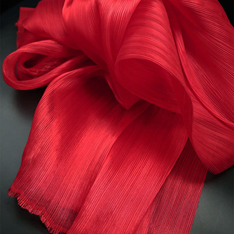 Big Red Glossy Pleated Texture Wedding Dress Styling Fabric