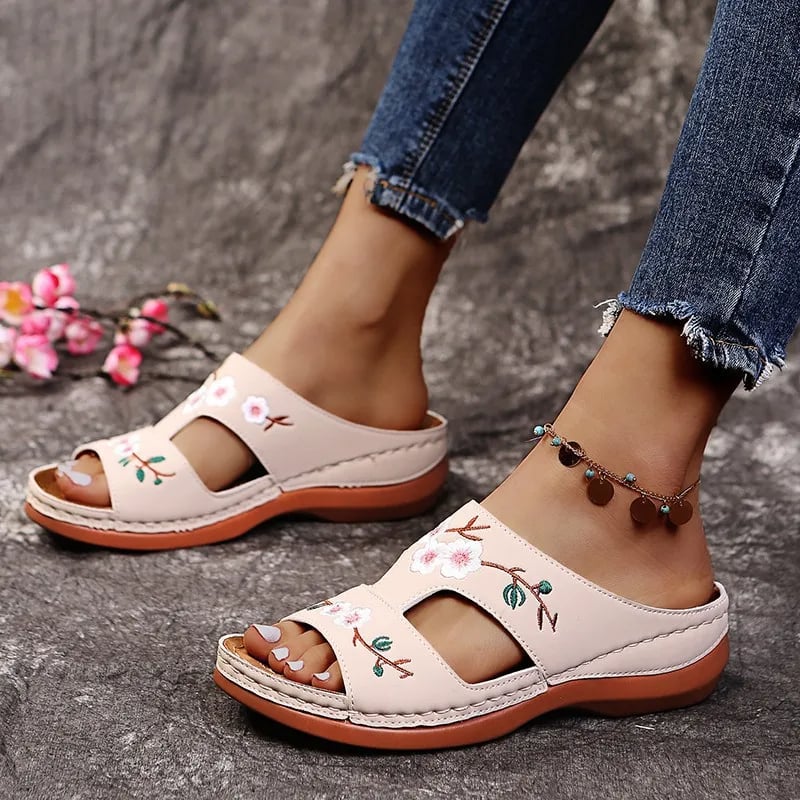 Women's Orthopedic Flower Embroidered Wedges Sandals