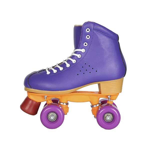 Chicinskates Double Row Flashing Wheel Purple Leather Roller Skates