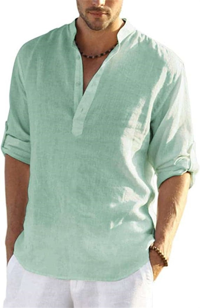 2022 Men’s Cotton and Linen Henley Long Sleeve Hippie Casual T-Shirt - Buy 2 Free Shipping