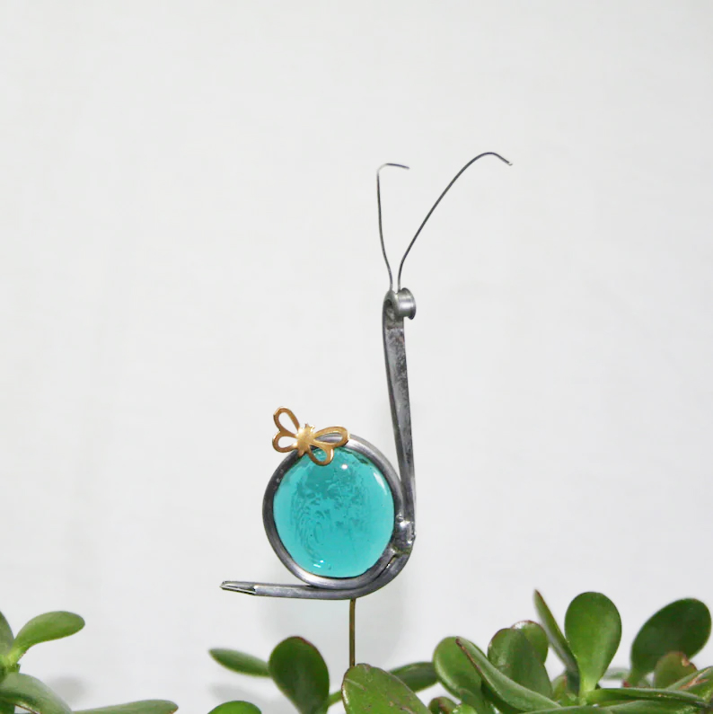 Teal Blue Snail Plant Stake