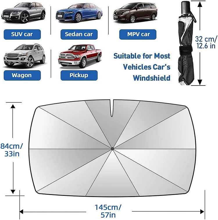Car Windshield Sun Shade Umbrella – Foldable Car Umbrella Sunshade Cover UV Block Car Front Window (Heat Insulation Protection) for Auto Windshield Covers Most Cars