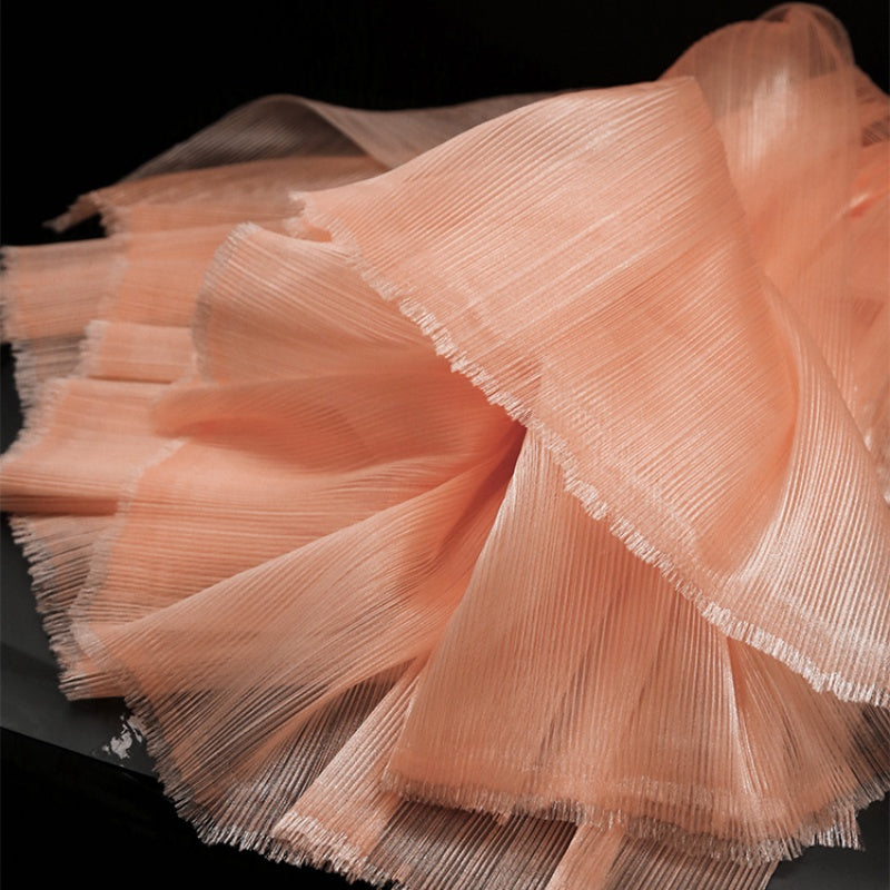 Orange Pink Glossy Pleated Texture Wedding Dress Styling Fabric