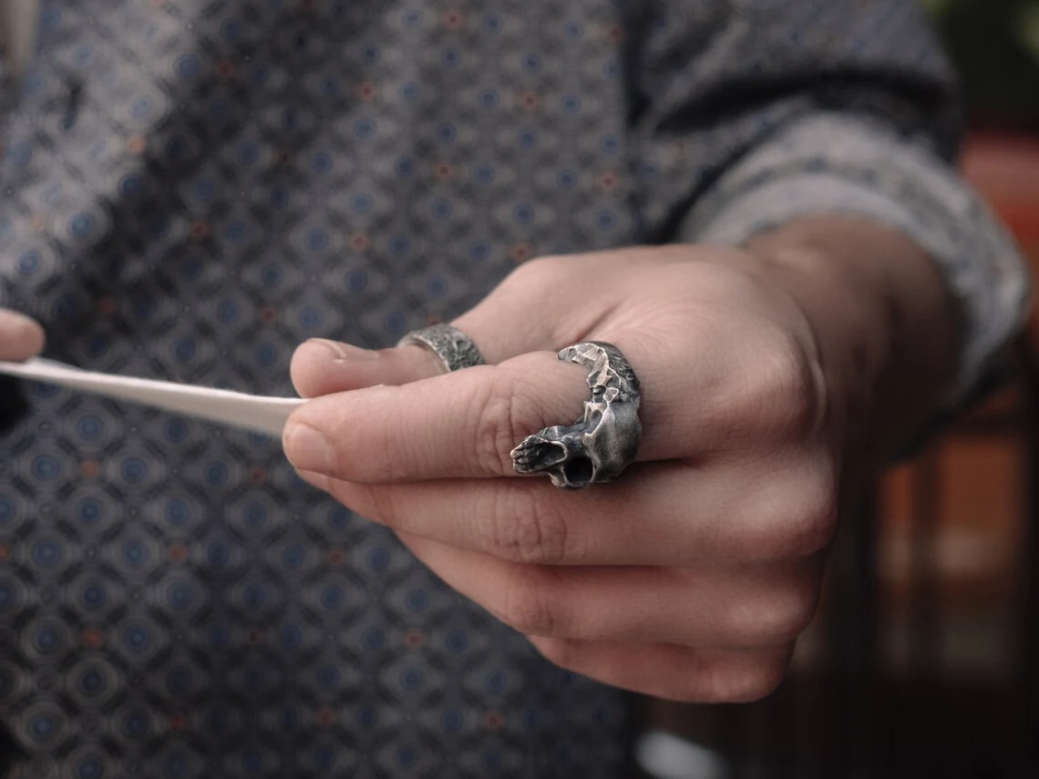 Wounded Skull Handmade Sterling Silver Men Biker Ring