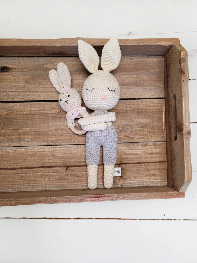 Cotton Crochet Sleepy Bunny Head Soft Stuffed Bunny Doll