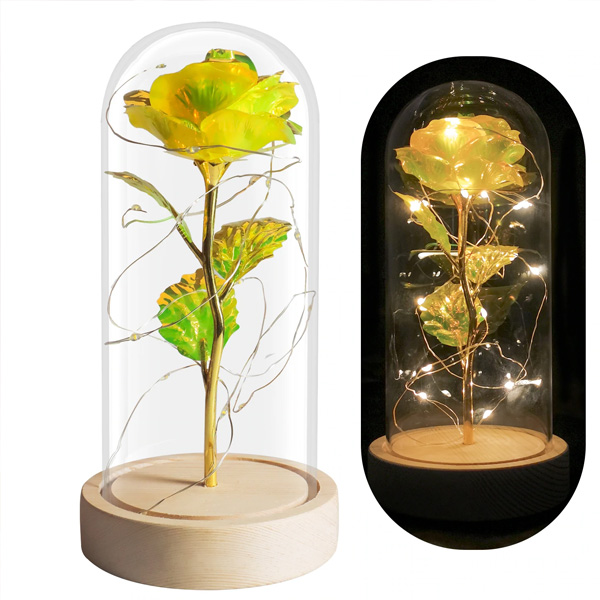 Wooden Base Gold Artificial Rose-Yellow