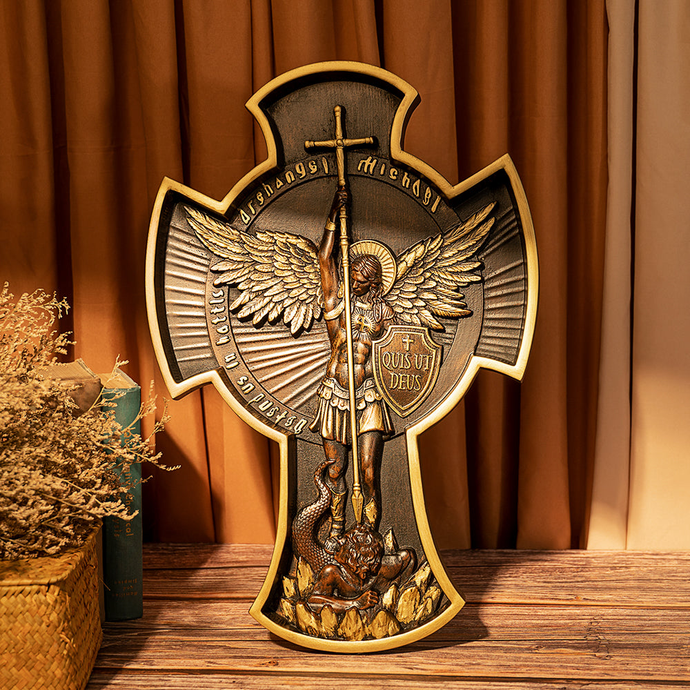 Archangel Michael Solid wood carving gift - Hand carved from a whole piece of wood