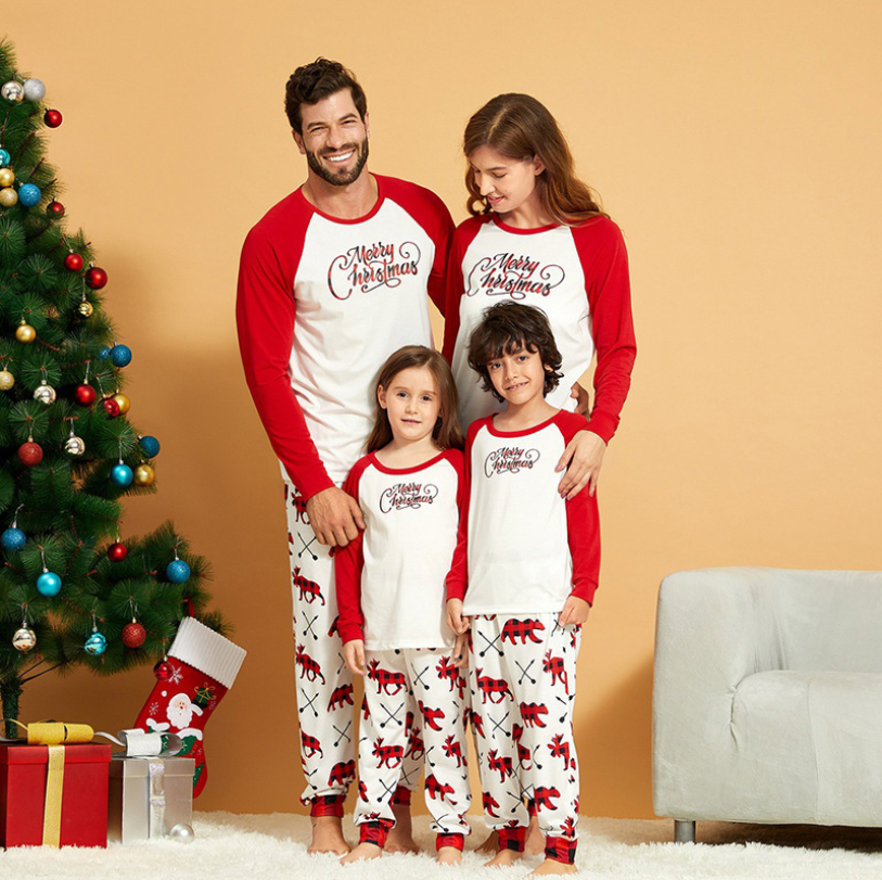 Christmas round neck print parent-child pajamas