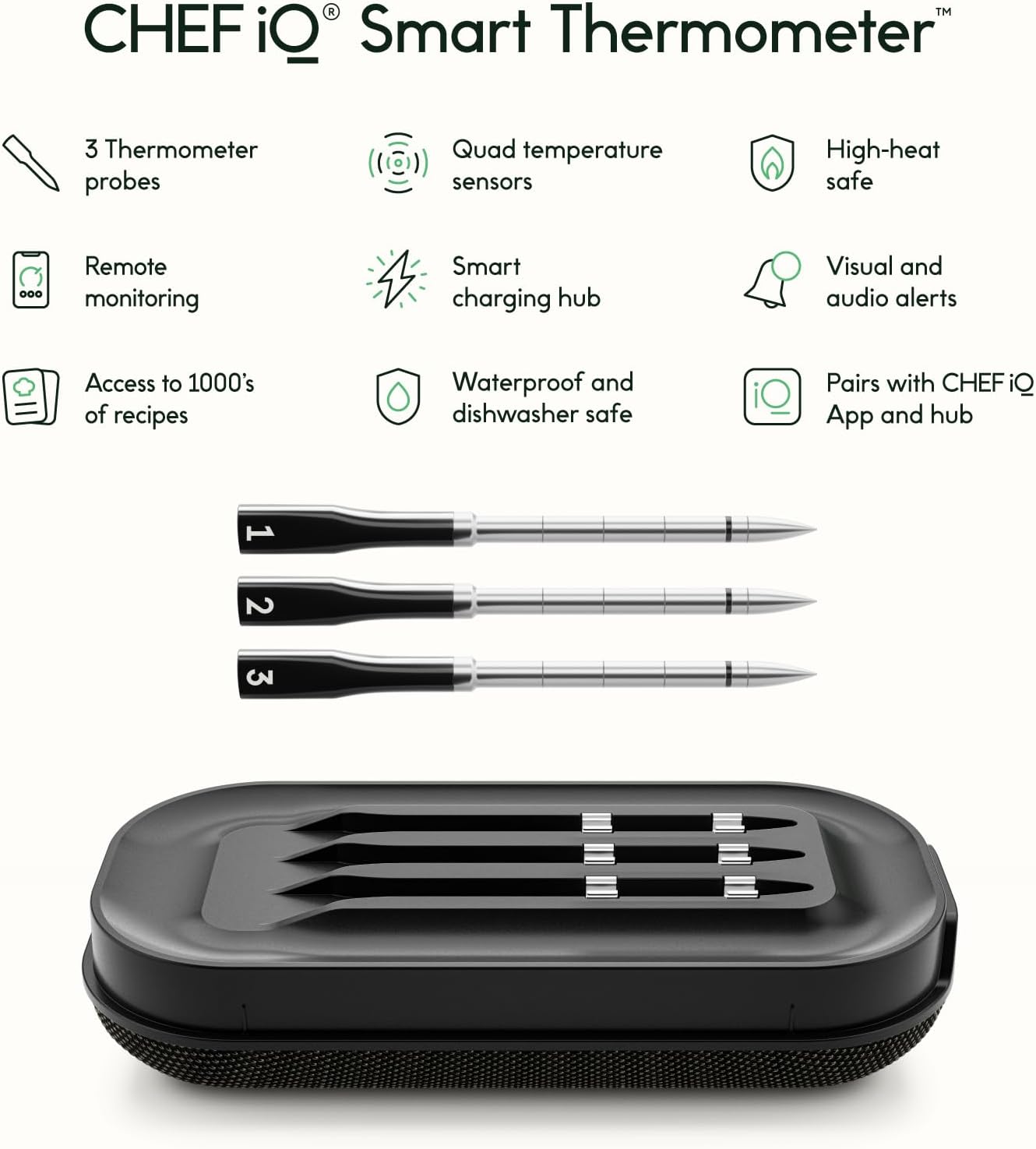 CHEF iQ Smart Wireless Meat Thermometer with 3 Ultra-Thin Probes