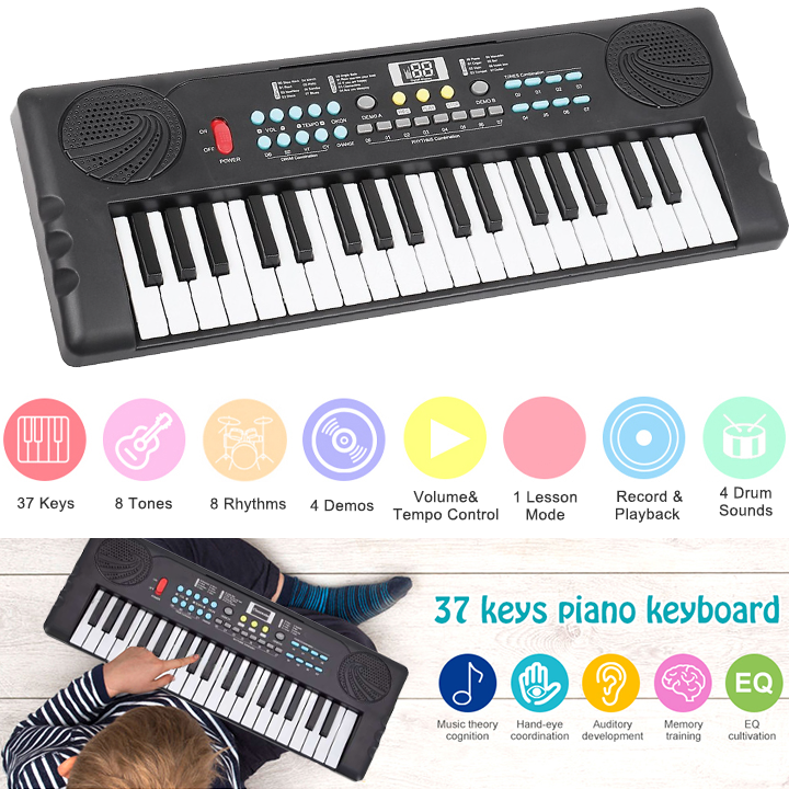 Kids Keyboard Piano - 37 Keys Multifunctional Educational Musical Piano Toy with Microphone