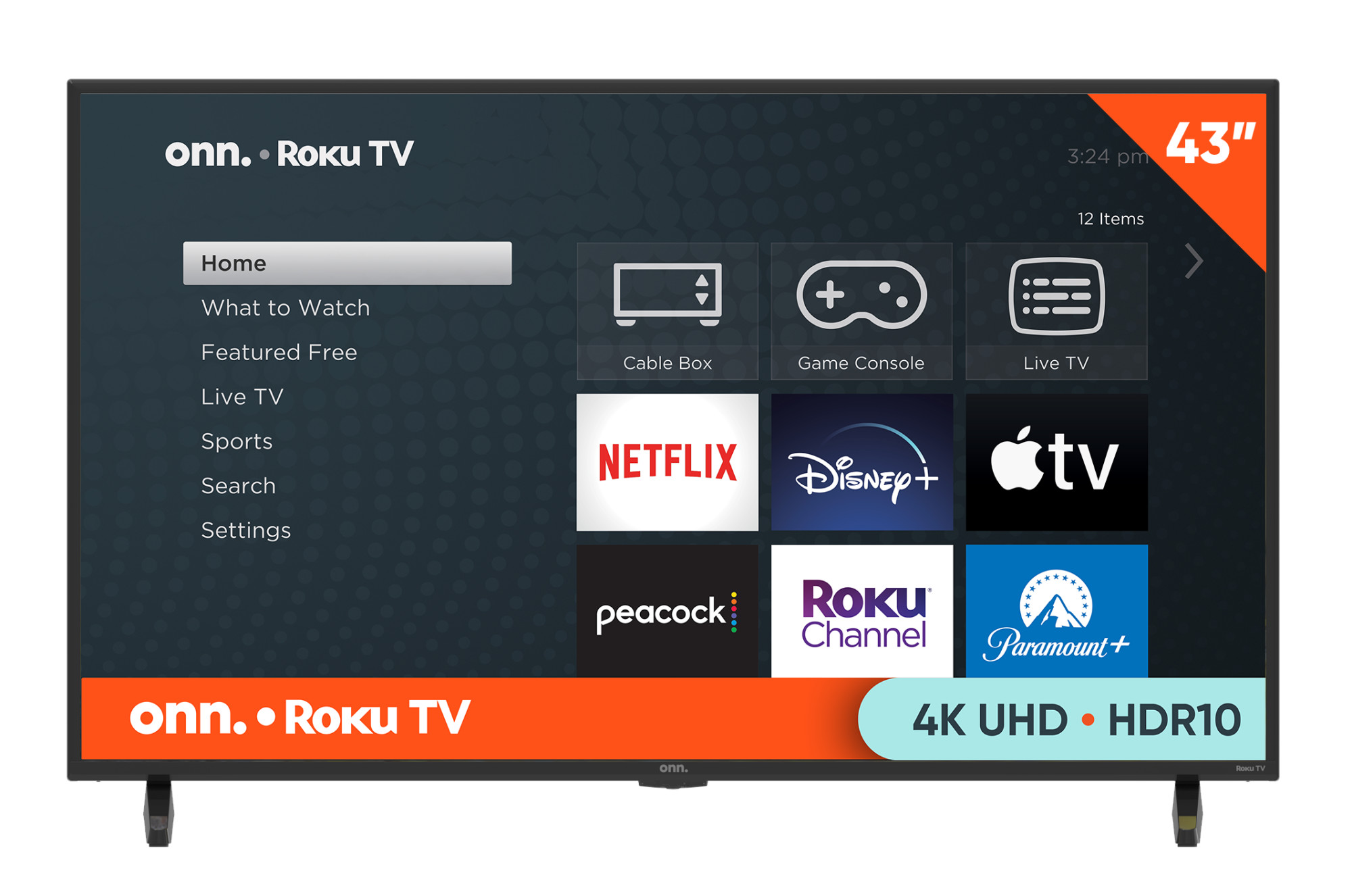 onn. 43” Class 4K UHD LED Roku Smart TV HDR