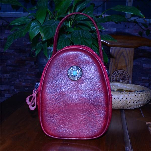 Chicinskates Handmade Vegetable Tanned Leather Oval Portable Messenger Bag