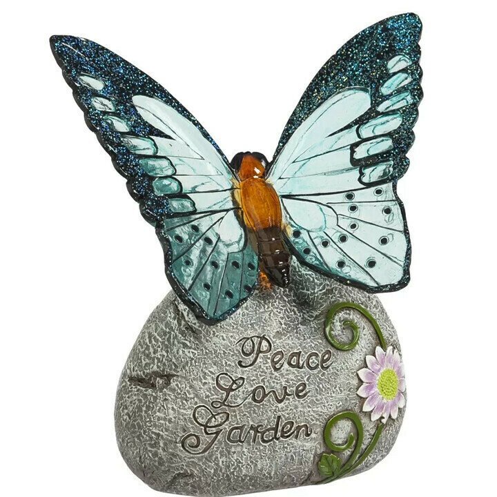 Hailey Solar Garden Stone Life is Beautiful Butterfly Kisses Statue