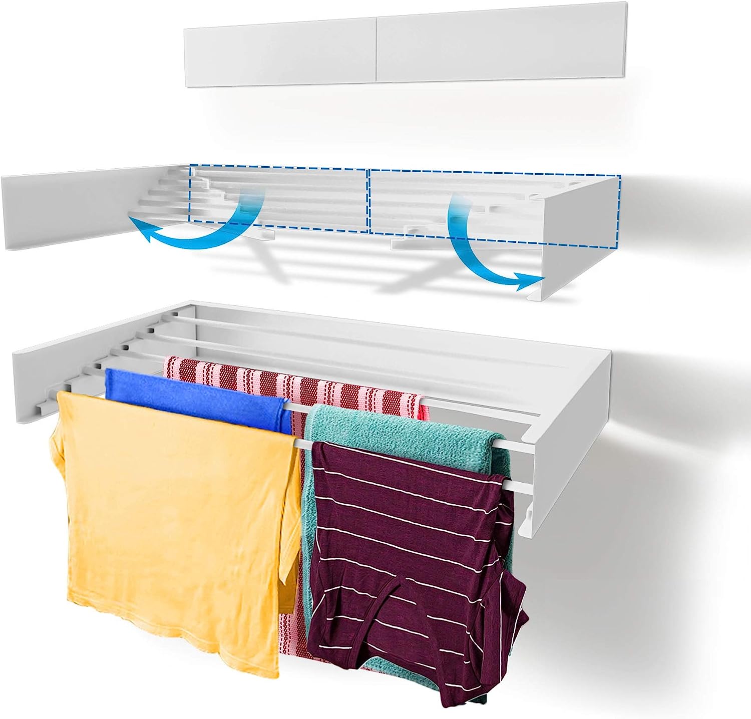 Wall Mounted Retractable Clothes Drying Rack, with Wall Template and Long Screwdriver Bit