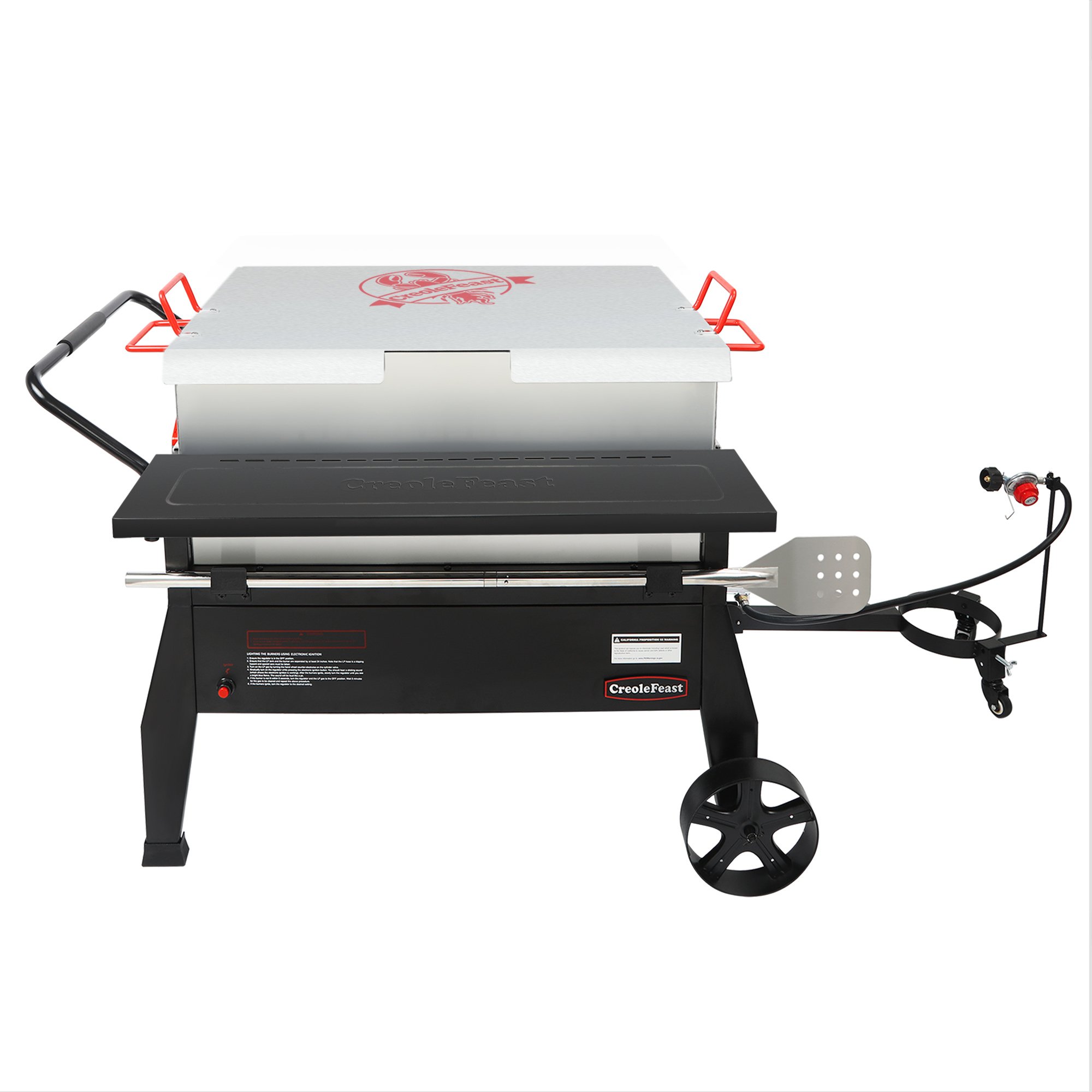 Creole Feast Double Sack Outdoor Stove Propane Gas Cooker with Folding Tank Mounting Bracket and Stirring Paddle