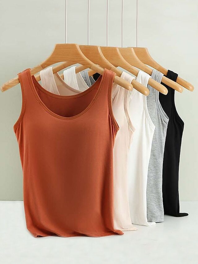 Women's Tank Top with Built-In Bra, Sleeveless Casual Basic Round Neck Regular - 10-Piece Sets🔥PLUS SIZE