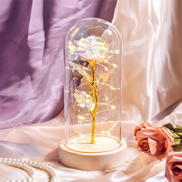 Wooden Base Gold Artificial Rose-Galaxy