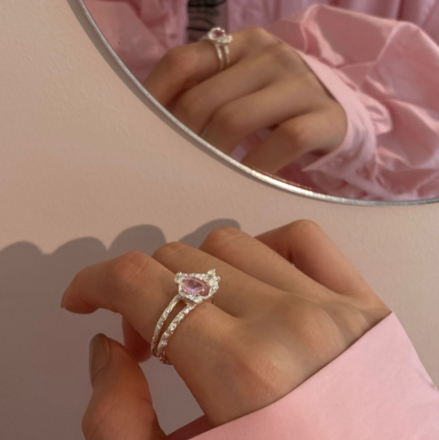 Pink zirconia heart ring