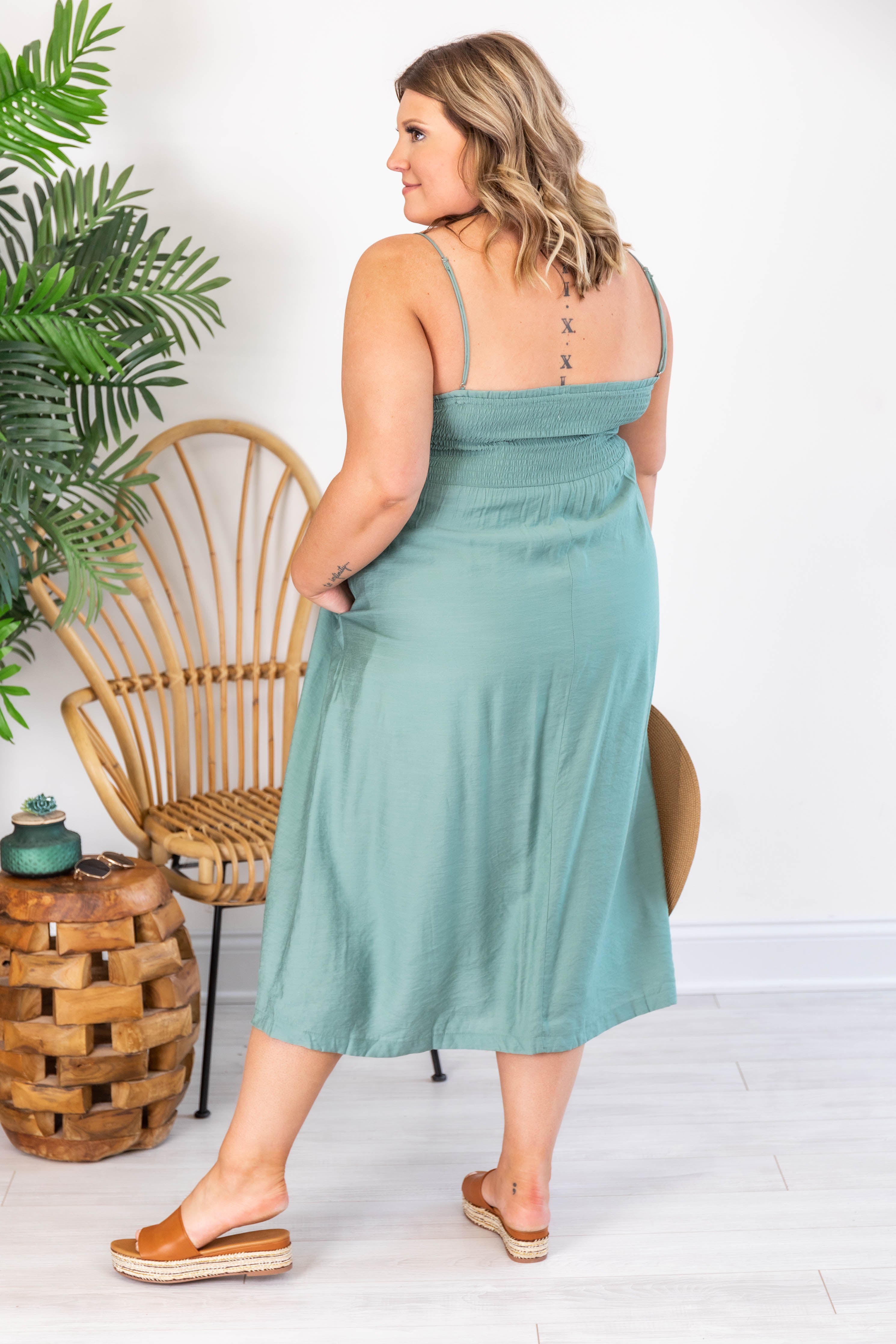 New Beginnings Midi Sage Dress