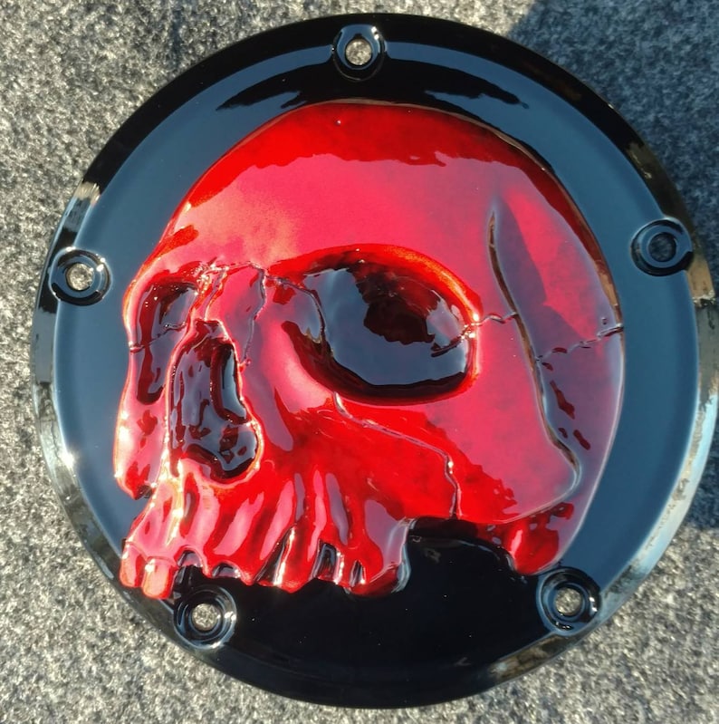Harley Davidson derby clutch cover with 3D twisted skull