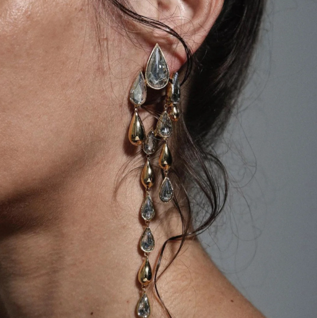 Long tassel earrings with diamonds