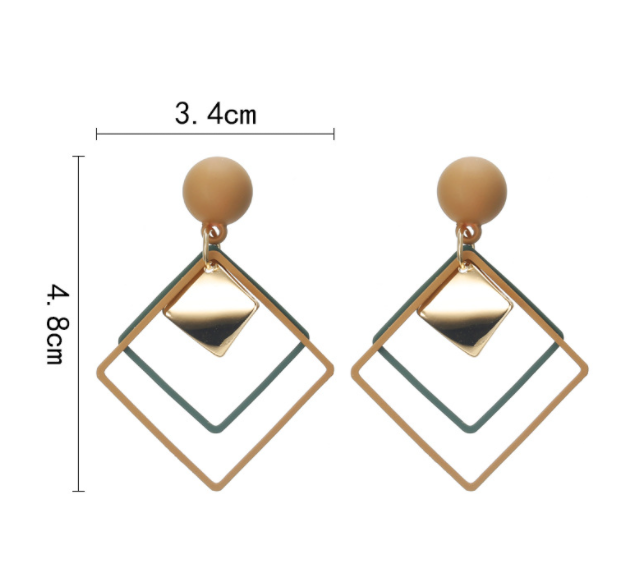 Diamond-shaped alloy earrings