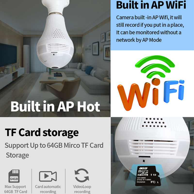 2021 Early Bird Upgrade Wireless 360° Panoramic Wifi HD 1080P MOTION ACTIVATED Light Bulb Camera