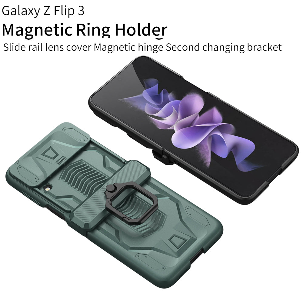 Magnetic Armor Ring Holder With Camera Protection Slide Samsung Galaxy Z Flip3 5G Case