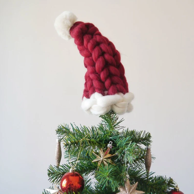 Christmas Tree Topper - Chunky Hand-knitted Christmas Santa/Elf Hat