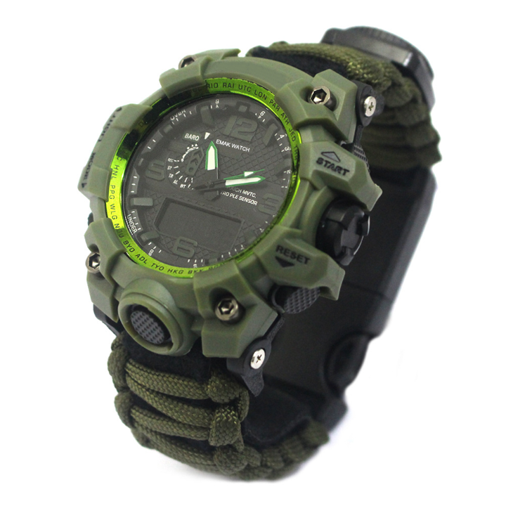 6-IN-1 Survival Military Digital Watch - Waterproof Sports Dual Dial Watches with Compass Paracord Band