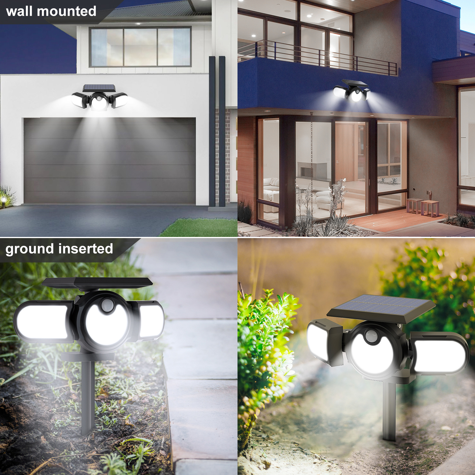 Solar Lights Outdoor, 120 LED Motion Sensor Outdoor Lights 3 Adjustable Heads 270° Wide Angle Illumination IP65 Waterproof for Garden, Yard, Flood, Garage & Patio
