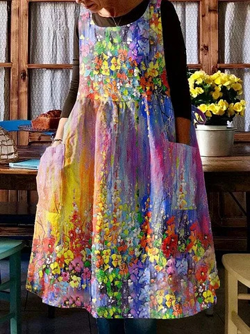 🔥6-Pack only $26.9🔥Casual Floral Oil Painting With Pocket Print Dress