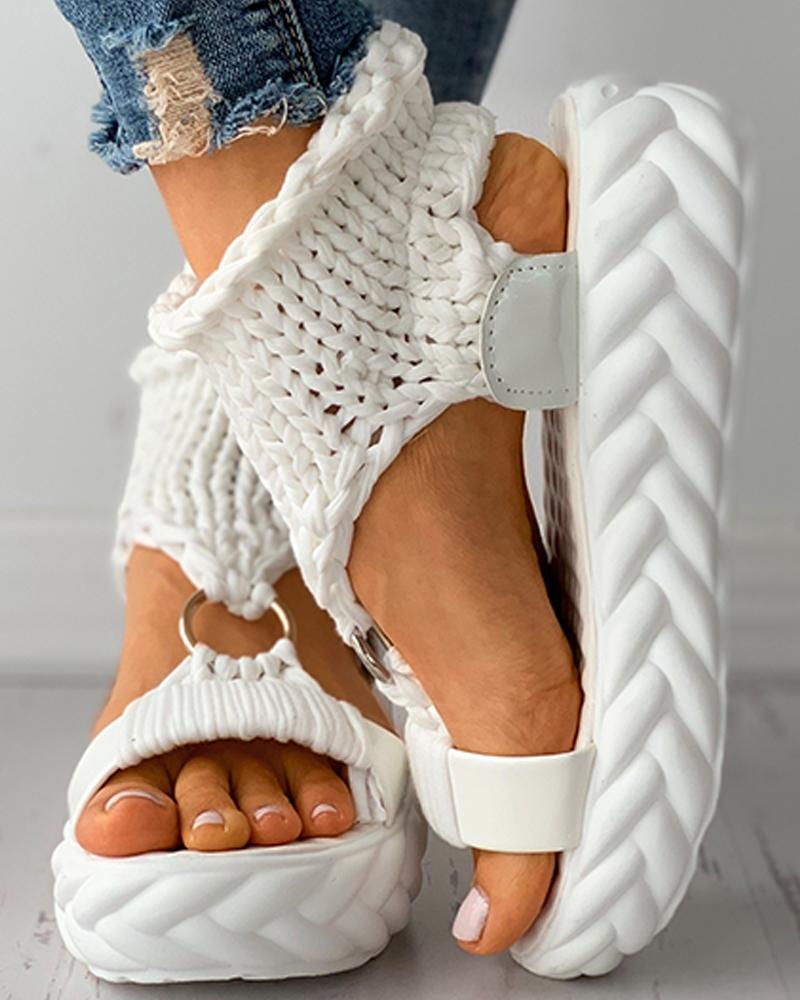 Braided Knit O-Ring Cutout Platform Sandals