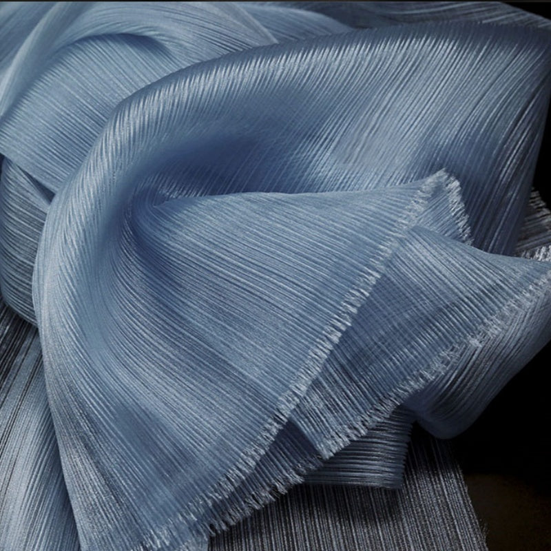 Light Blue Glossy Pleated Texture Wedding Dress Styling Fabric