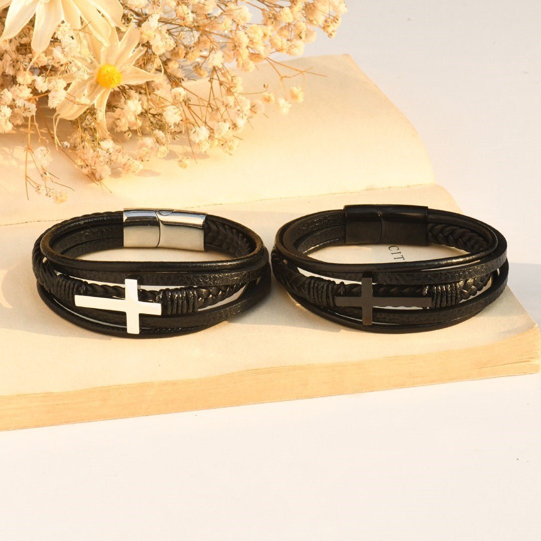 🎁  Last Day Promotion 49% OFF🎁To My Son Pray Through It Leather Cross Bracelet