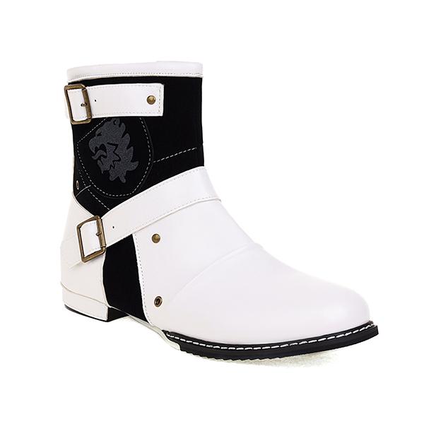 Chicinskates Men's Patchwork Belt Buckle Boots