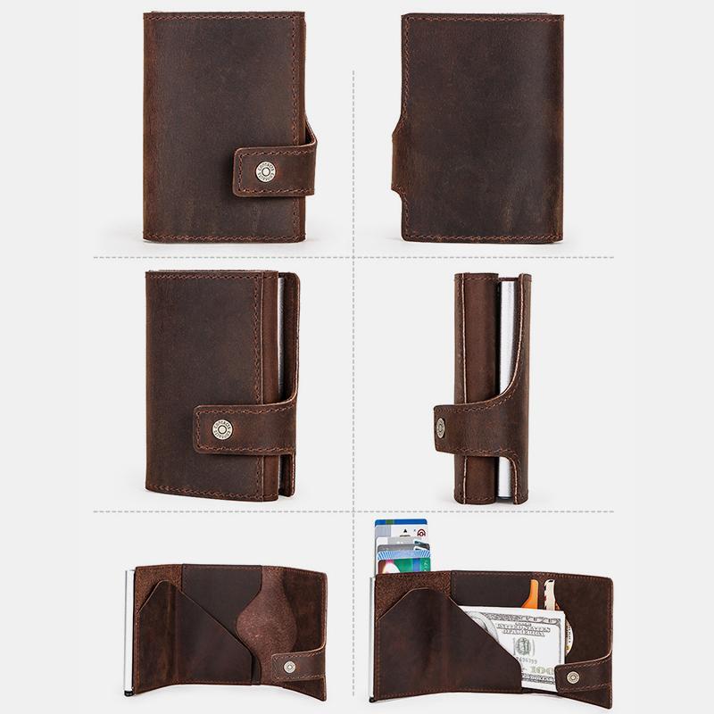 Genuine Leather RFID Classical Wallet With Automatic Pop Up Card Case