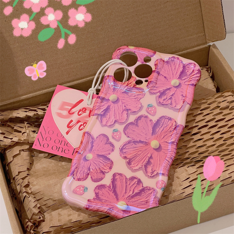 (BUY 2 GET 15% OFF) For IPhone Colorful Pink Flower Oil Painting Exquisite Phone Case
