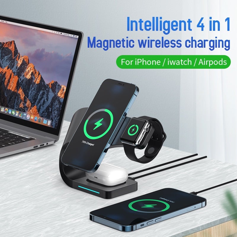4-in-1 Design 15W Fast Wireless Charger Stand