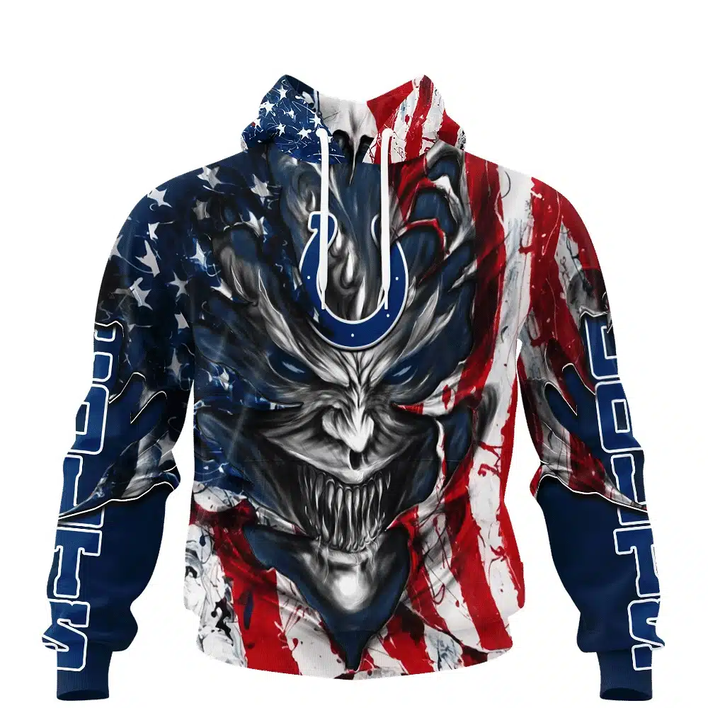 INDIANAPOLIS COLTS DEMON FACE AMERICAN FLAG-3D UNISEX HOODIE