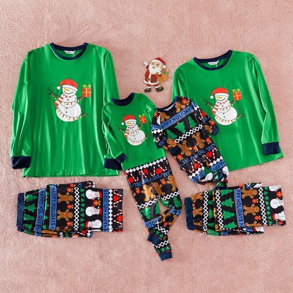 Christmas Snowman and Gingerbread Man Print Family Matching Pajamas Sets
